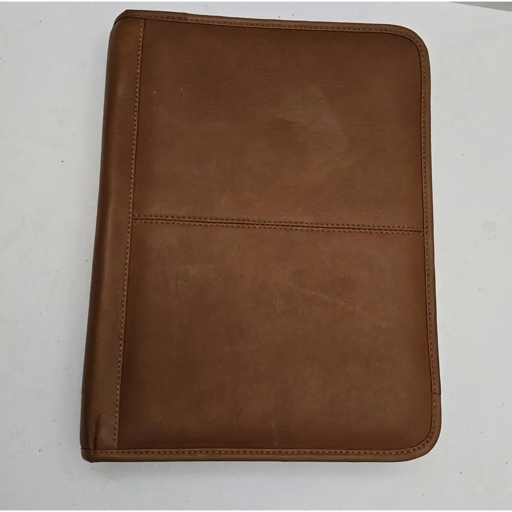 Claire Chase Zippered Leather Document Holder Notebook Folio Tan 12.75
